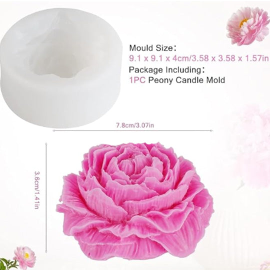 3D Large Peony Flower Shape Silicone Candle Mould Size