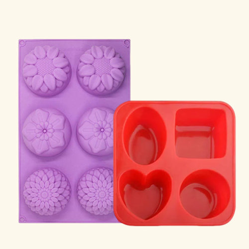 6 Round Flower Soap Mold + 4 Cavity Shape Soap Mold