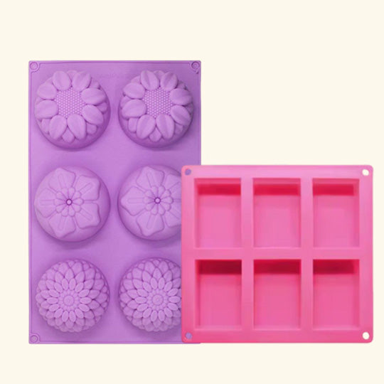 6 Cavity Rectangle + Round Flower Shaped Soap Mould- Combo Pack