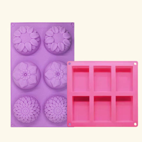 6 Cavity Rectangle + Round Flower Shaped Soap Mould- Combo Pack
