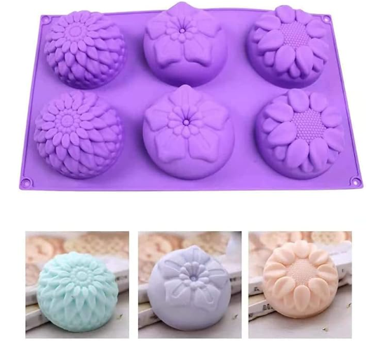 6 Cavity Round Flower Shaped Soap Mould Online