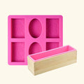 6 Flower Pattern Shape Rectangle Mold  + Wooden Rectangle Silicone Soap Mould