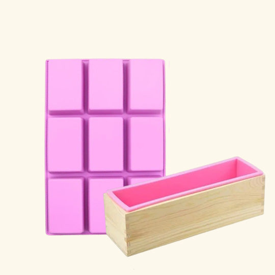 9 Cavity Rectangle Shape Soap Mold + Wooden Soap Mold -