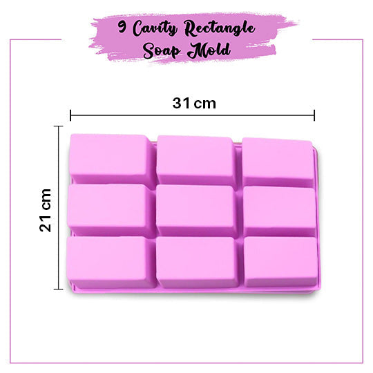 9 Cavity Rectangle Shape soap mold dimension