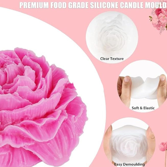 3D Large Peony Flower Shape Silicone Candle Mould