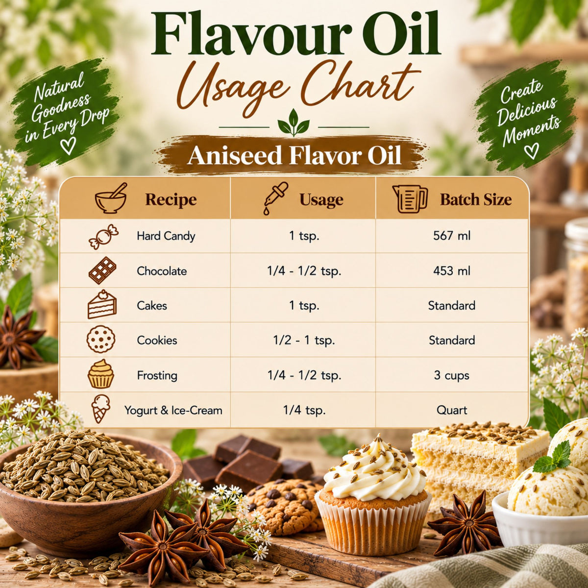 Pure Anise (Saunf) Flavor Oil  Uses Chart