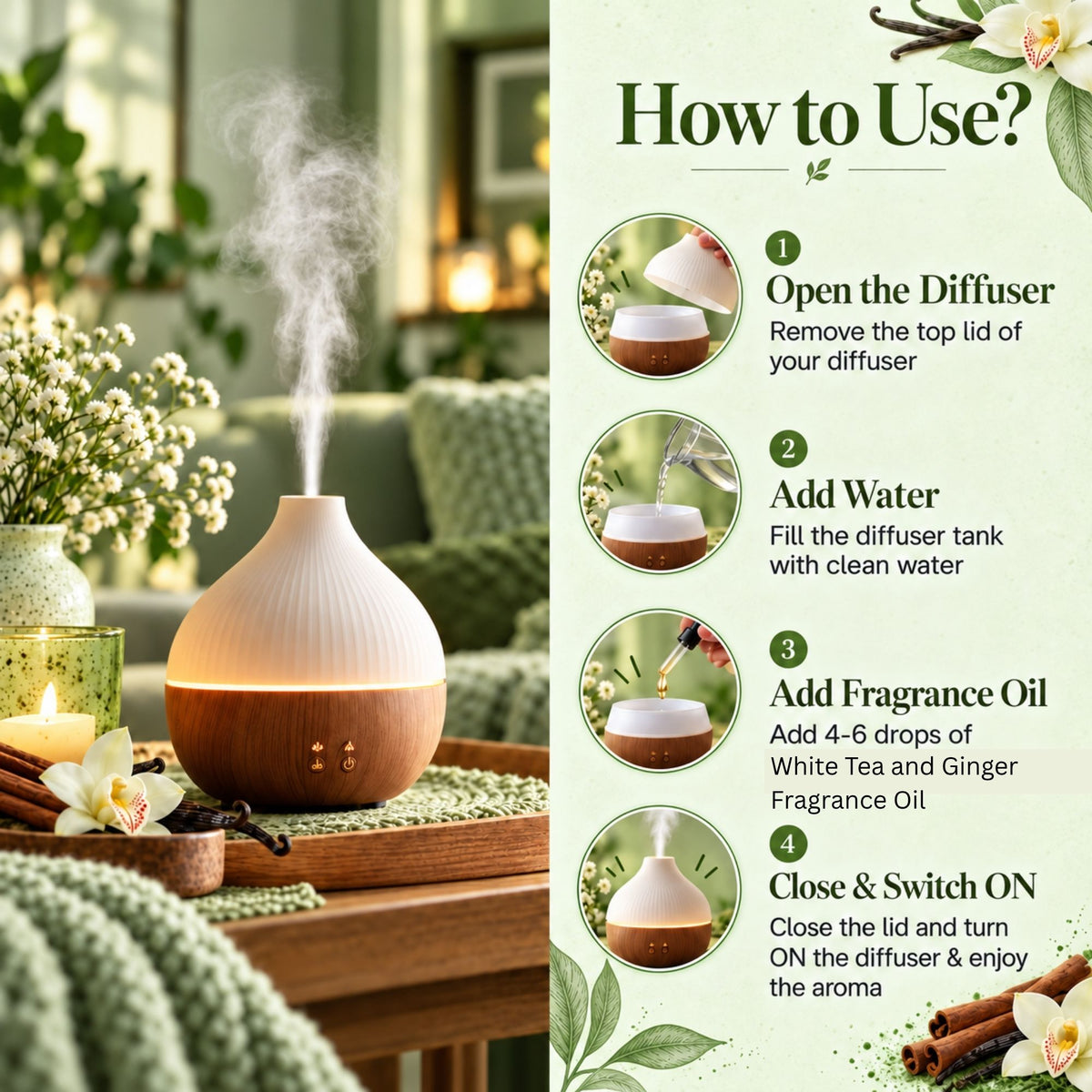 White Tea and Ginger Fragrance Oil for Diffuser