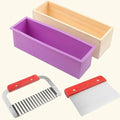 Wooden Rectangle Silicone Soap Mould + Soap Cutter Combo