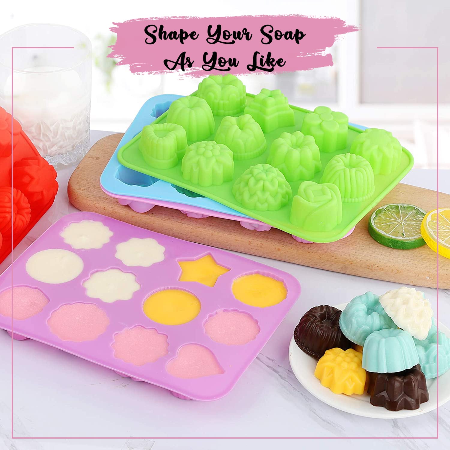 3D Silicone Molds for Soaps Making 3 Cavities Massage Bar Soap