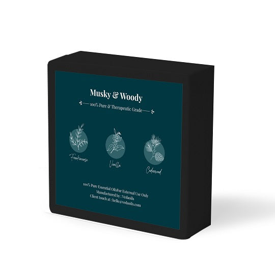 Musky & Woody Essential Oils Set - Pack of 3 (Frankincense & Vanilla & Cedarwood Oil)