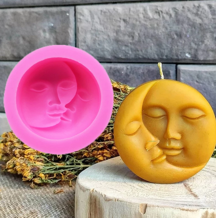 3D Sun Moon Face Soft Silicone Candle Mold